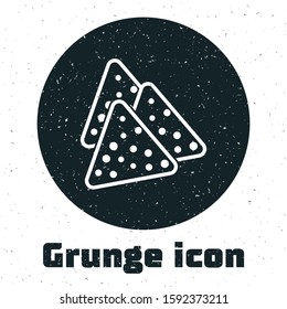 Grunge Nachos Icon Isolated On White Background. Tortilla Chips Or Nachos Tortillas. Traditional Mexican Fast Food.  