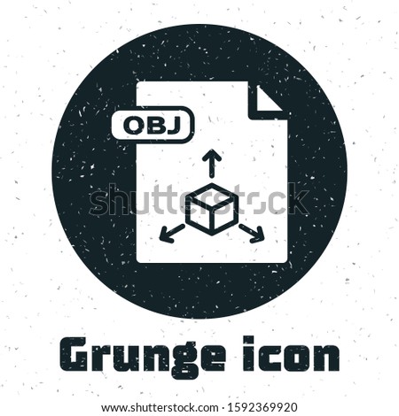 Grunge OBJ file document. Download obj button icon isolated on white background. OBJ file symbol.  