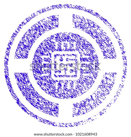 Grunge Roulette Processor rubber seal stamp watermark. Icon symbol with grunge design and dust texture. Unclean raster blue sign.