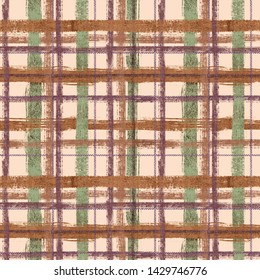 
Grunge Stroke On Plaid Pattern Seamless Background In Black, Beige, And Khaki For Scarf, Poncho, Flannel Shirt