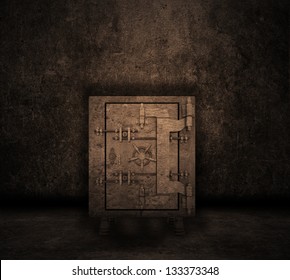 Grunge style image of a room interior with safe