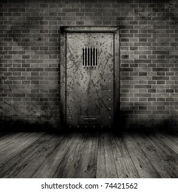 Grunge style interior with a prison door