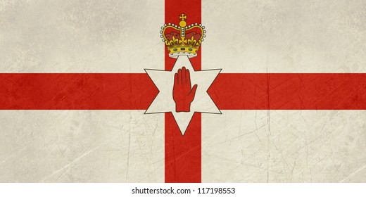 Grunge Ulster flag of Northern Ireland illustration, isolated on white background.