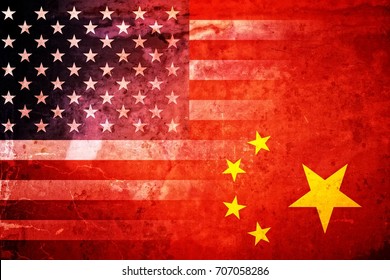 Grunge USA And China Flag Graphic