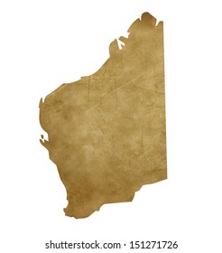 Grunge Western Australia map in treasure style isolated on white background.