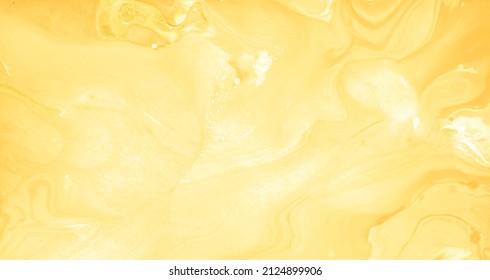 Grunge Yellow Asian Decor Ebru. White Fluid Acrylic. Creative Light Dyed Background Art. Bright Mixed Fluid Flow. Textured Light Print Painting.