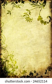 Grungy Background With Flowers And Vines