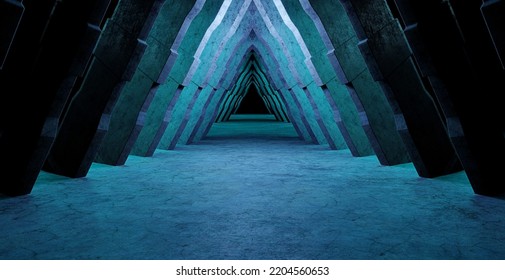 Grungy Futuristic Extraterrestrial Warehouse Studio Showroom Spotlight Blue Turquoise Banner Background Wallpaper Space Age Concept For Showroom Studio Montage 3D Illustration Wallpaper