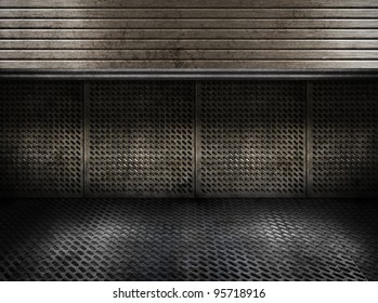 Grungy Metal Industrial Plates Room With Rolled Up Door