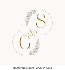 GS Logo initials wedding monogram logo design in simple brown circle leaf frame