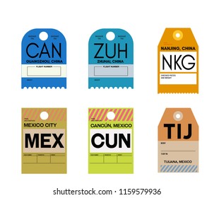 Guangzhou Zhuhai Nanjing Mexico City Cancun Tijuana Baggage Tag , Vintage Design