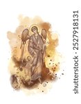 Guardian angel. Watercolor illustration in Byzantine style isolated