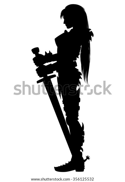 ガーディアンナイトの女性シルエット 双刀を持つ騎士鎧のイラトス ガール ウォリアー シルエット のイラスト素材