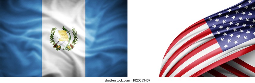 Guatemala und amerikanische Flagge mit Kopienraum für Ihren Text oder Ihre Bilder und weißer Hintergrund - 3D-Illustration
