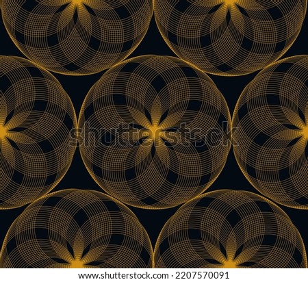 guilloche bubbles seamless pattern in gold and black