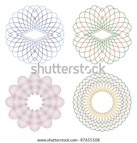 Guilloche decorative elements on a white background. EPS version is available as ID 86341618.