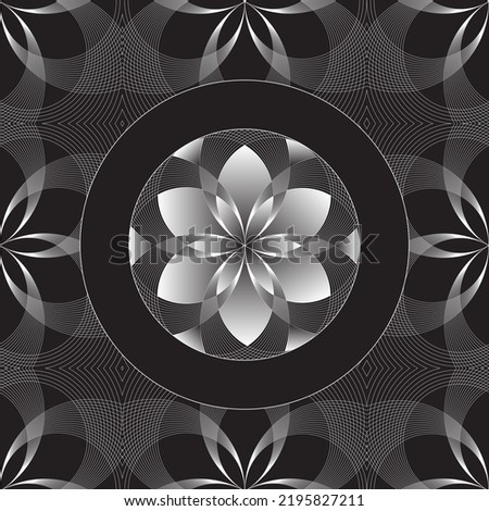 guilloche flowers pattern tile in silver shades