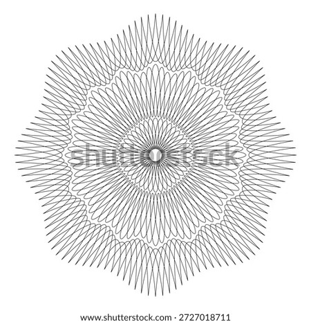 Guilloche pattern used for decorative and security purposes.
Guilloche elements suitable for creating backgrounds, rosettes, borders, and frames. Ideal for certificate, voucher, diploma, banknote, and official document design