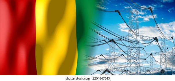 Guinea - Country Flag And Electricity Pylons - 3D Illustration