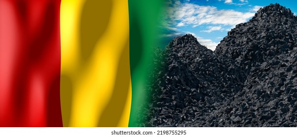 Guinea - Country Flag And Pile Of Coal - 3D Illustration