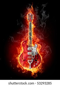 Guitar in flames.