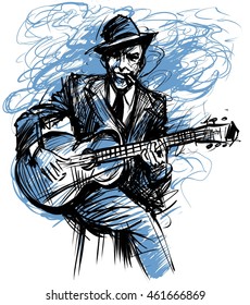 Guitarist guitar player blues man with guitar expression electric blues and jazz rock n roll