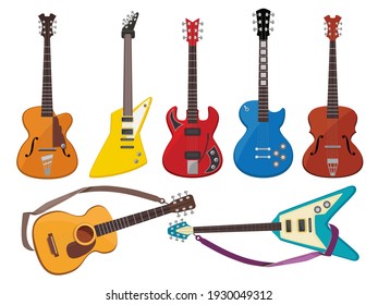 Guitars. Music Sound Plays Instruments Classical Acoustic And Rock Guitars Collection