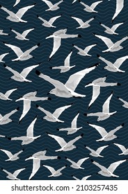 Gulls Ocean Flying Free Textile Pattern