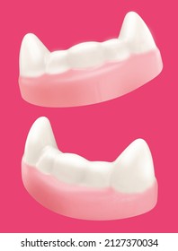 Gummy Vampire Tooth On Pink Background. Delicious Vampire Tooth Jelly. 3d Rendering