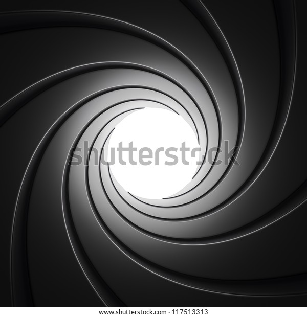 Gun\
Barrel seen from inside against white\
background