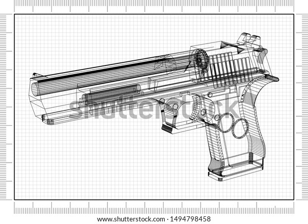 Gun Blueprint 3d Rendering Stock Illustration 1494798458