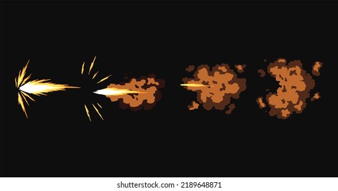 Gun Flashes Or Gunshot Animation. Collection Of Fire Explosion Effect During Shot With Gun. Cartoon Flash Effect Of Bullet Starts. Shotgun Fire, Muzzle Flash And Explode