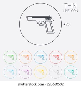 Gun Sign Icon. Firearms Weapon Symbol. Thin Line Circle Web Icons With Outline.