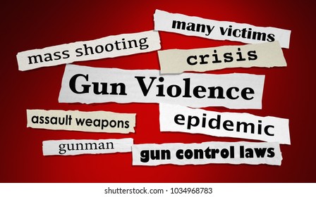 Gun Violence Newspaper Headlines Shooting Attack 3d Illustration