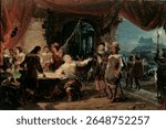 Gustav ii adolf and his war council at wurzburg, sketch, 1856. Vintage artwork by Robert Wilhelm Ekman, famous artist. Famous old painting, art illustration by Robert Wilhelm Ekman.