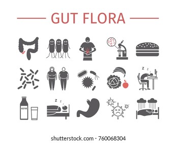 Gut Flora. Icons Set. Flat Signs For Web Graphics.