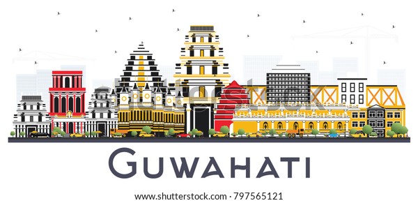 Guwahati India City Skyline Color Buildings Stock Illustration ...