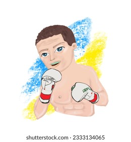 guy boxer in gloves with a photo of yellow-blue color png