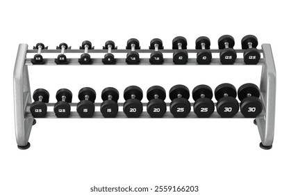 Gym Dumbbell rack, a stand for weightlifting gym equipment. 3D Illustration - Powered by Shutterstock