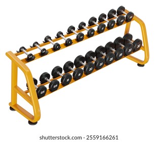 Gym Dumbbell rack, a stand for weightlifting gym equipment. 3D Illustration - Powered by Shutterstock