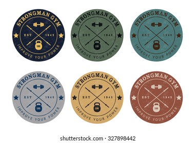 Gym Logo Color Set In Vintage Style. Illustration