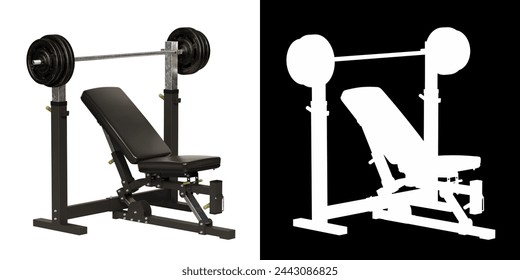 Gym machine or Adjustable Workout weight bench isolated.  3d illustratrion