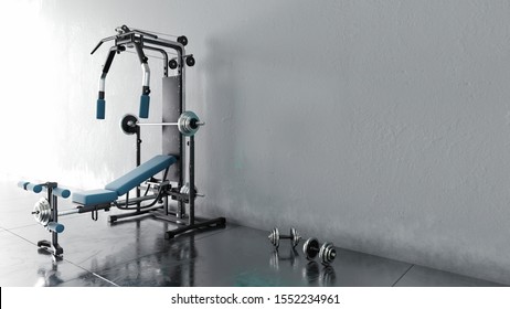 Gym With Mockup Wall, 3D Illustration, 3D Rendering