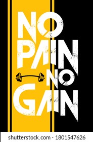 Gym Quote. No Pain No Gain Quote. Dumbbell Icon. Stripes Yellow Color And Black Background