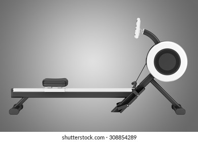 Gym Rowing Machine Isolated On Gray Background