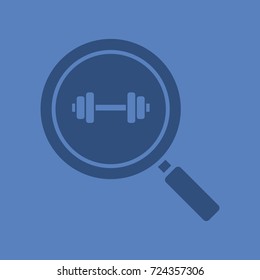 Gym Search Glyph Color Icon. Silhouette Symbol. Magnifying Glass With Gym Barbell. Fitness Center Nearby. Negative Space. Raster Isolated Illustration