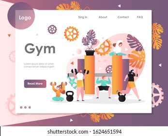 Gym Website Template, Web Page And Landing Page Design For Website And Mobile Site Development. Gym Facilities, Fitness Sport Equipment Concept.