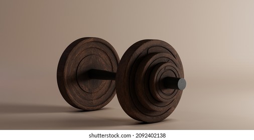 Gymnasium Weights Made Of Wood. 3D Illustration Render