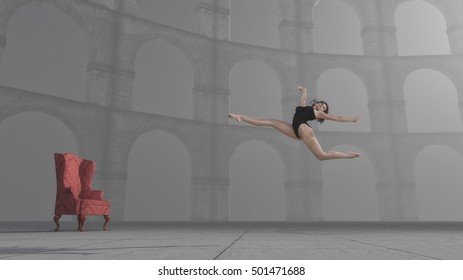 Gymnast leap near columns. This is a 3d render illustration - Powered by Shutterstock