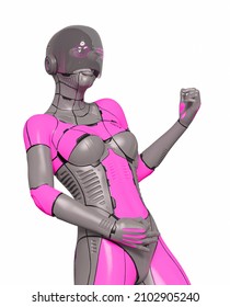 Gynoid Girl Is Playing Air Guitar, 3d Illustration